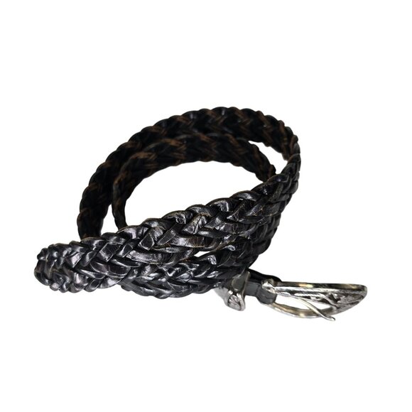 Vintage Brighton Braided Leather Belt With Ornate Metal Buckle Size 30 M Black - Picture 6 of 8